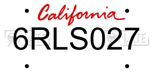 6RLS027 California License Plate