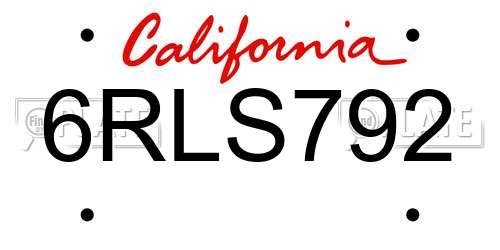 6RLS792 California License Plate