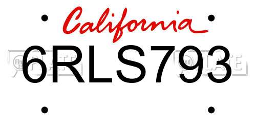 6RLS793 California License Plate