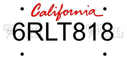 6RLT818 California License Plate