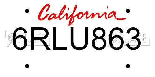 6RLU863 California License Plate