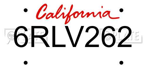 6RLV262 California License Plate