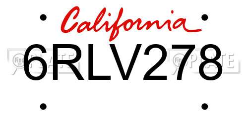 6RLV278 California License Plate