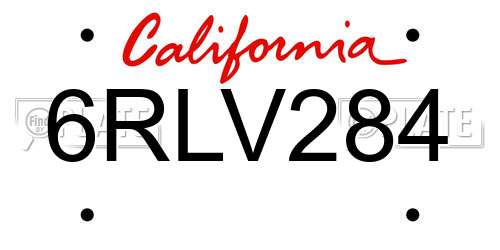 6RLV284 California License Plate
