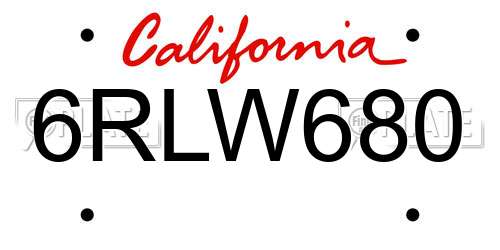 6RLW680 California License Plate