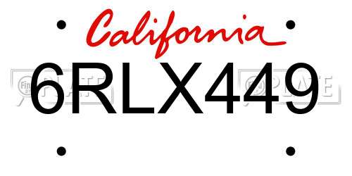 6RLX449 California License Plate