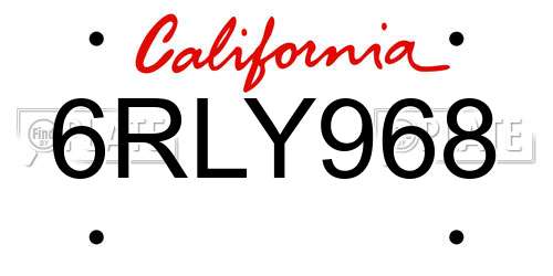 6RLY968 California License Plate