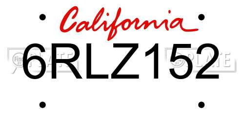 6RLZ152 California License Plate