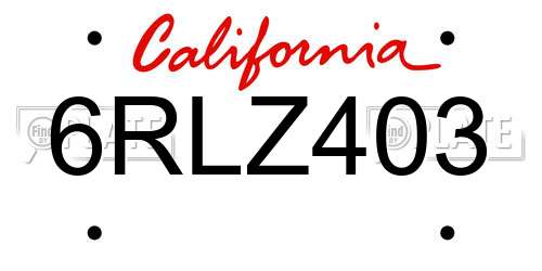 6RLZ403 California License Plate