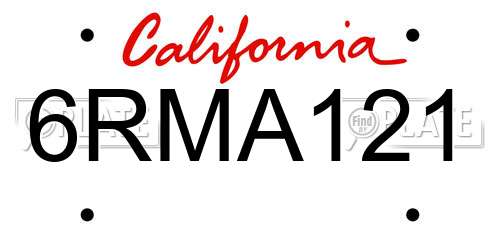 6RMA121 California License Plate