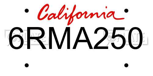 6RMA250 California License Plate