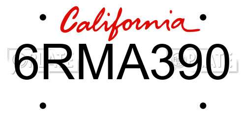 6RMA390 California License Plate
