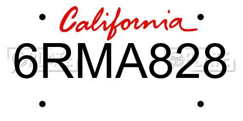 6RMA828 California License Plate