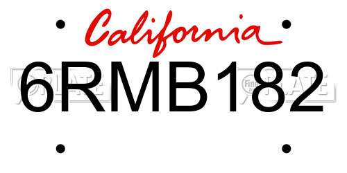 6RMB182 California License Plate
