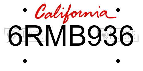 6RMB936 California License Plate