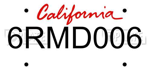 6RMD006 California License Plate