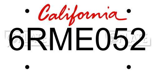 6RME052 California License Plate