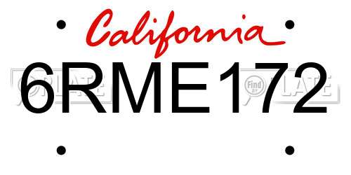 6RME172 California License Plate