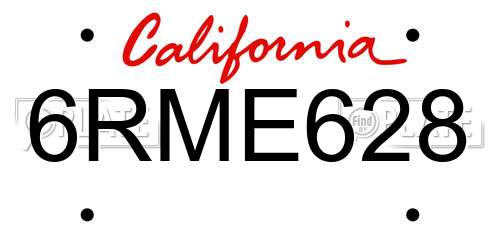6RME628 California License Plate