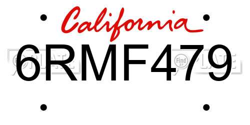 6RMF479 California License Plate