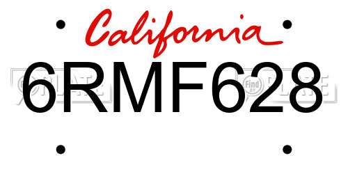 6RMF628 California License Plate