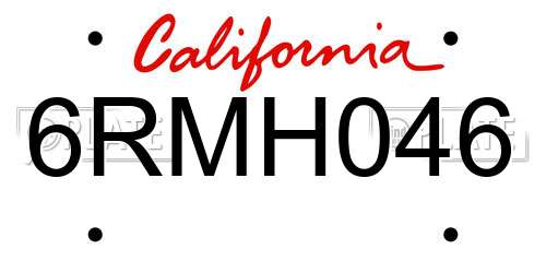 6RMH046 California License Plate