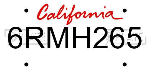 6RMH265 California License Plate