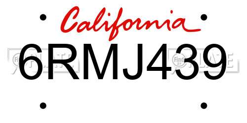 6RMJ439 California License Plate