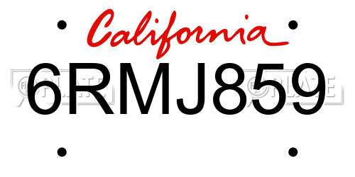 6RMJ859 California License Plate