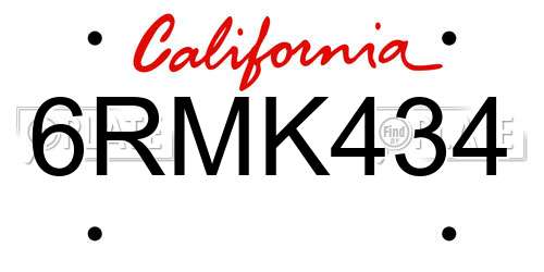 6RMK434 California License Plate