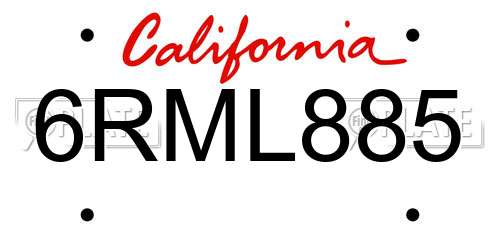 6RML885 California License Plate