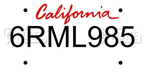 6RML985 California License Plate