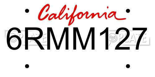 6RMM127 California License Plate