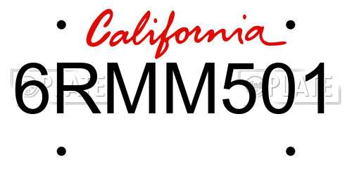 6RMM501 California License Plate
