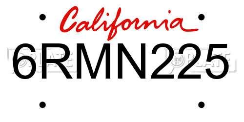 6RMN225 California License Plate