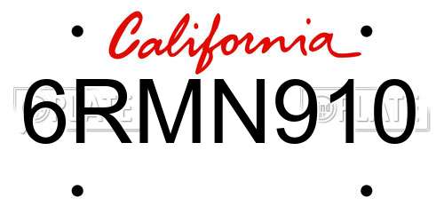6RMN910 California License Plate