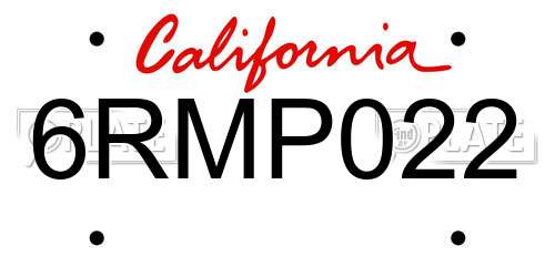 6RMP022 California License Plate