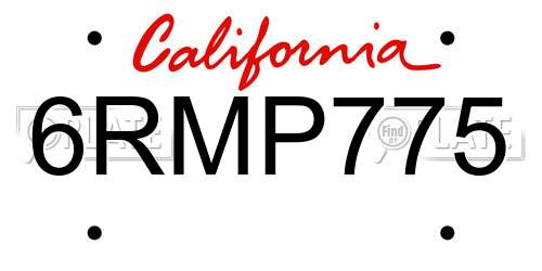 6RMP775 California License Plate