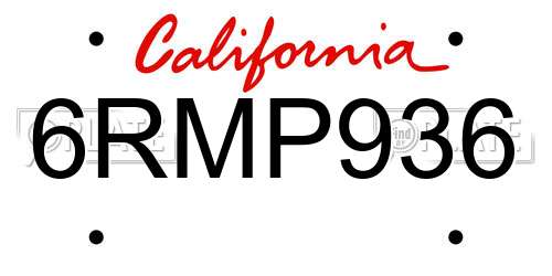 6RMP936 California License Plate