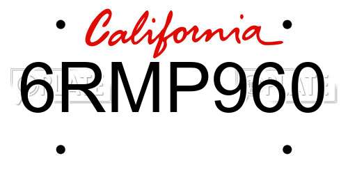 6RMP960 California License Plate