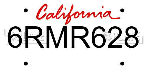 6RMR628 California License Plate