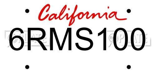 6RMS100 California License Plate