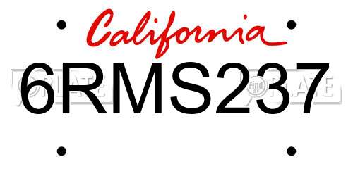 6RMS237 California License Plate