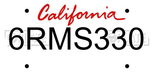 6RMS330 California License Plate