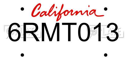 6RMT013 California License Plate