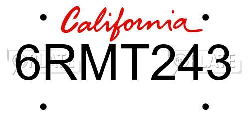 6RMT243 California License Plate