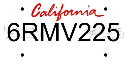 6RMV225 California License Plate