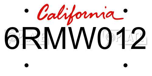 6RMW012 California License Plate