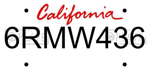 6RMW436 California License Plate