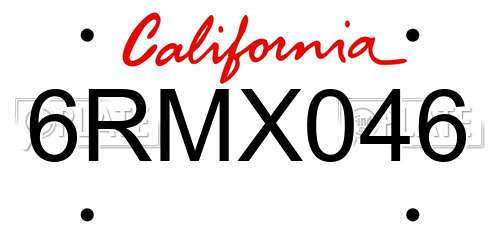 6RMX046 California License Plate
